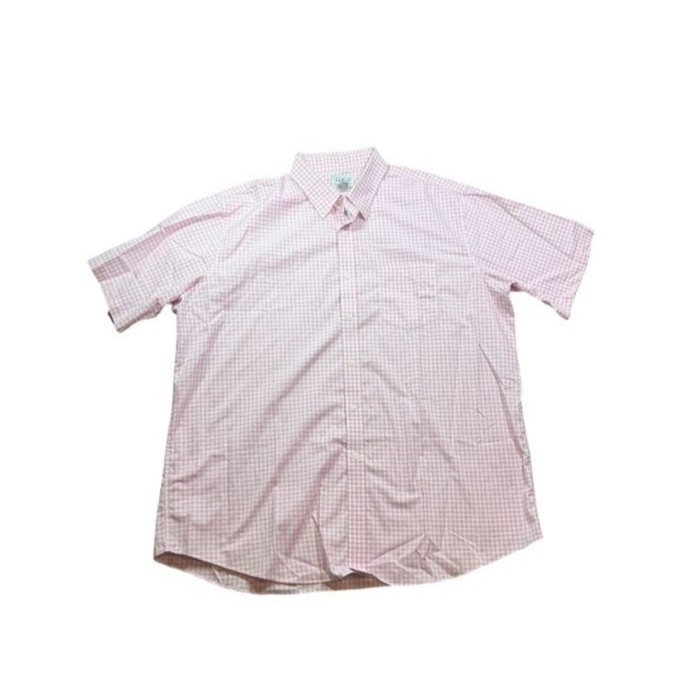 LL Bean Men’s Size XL Gingham Plaid Traditional Fit Short Sleeve Pink Preppy